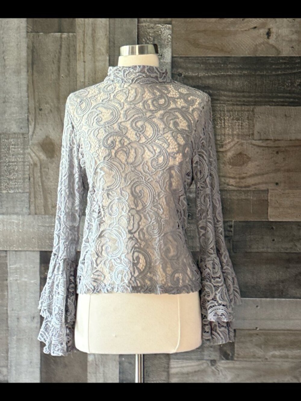 Ashley Stewart gray lace top size 10 gothic Victorian festival boho whimsigoth